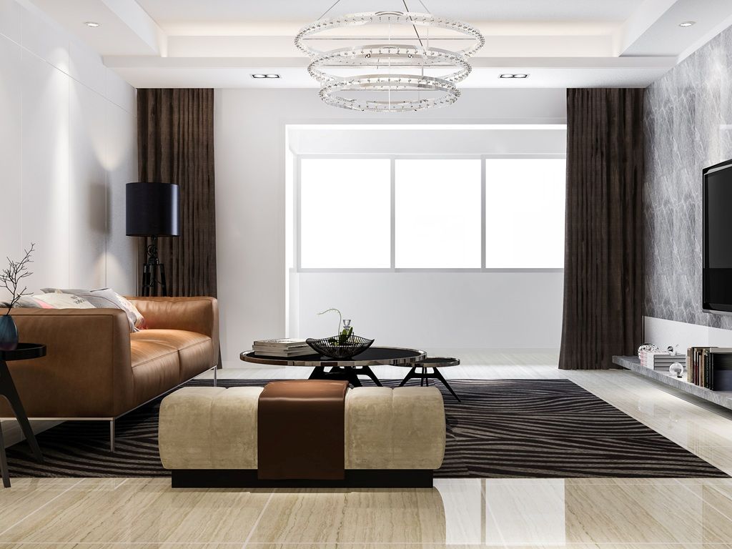 3d rendering loft luxury living room with design chandelier